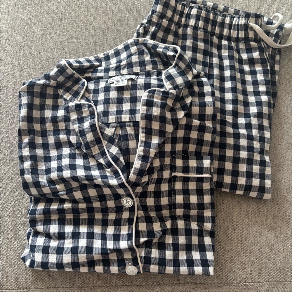 Petite Plume Checkered Pajama Set - Navy and White